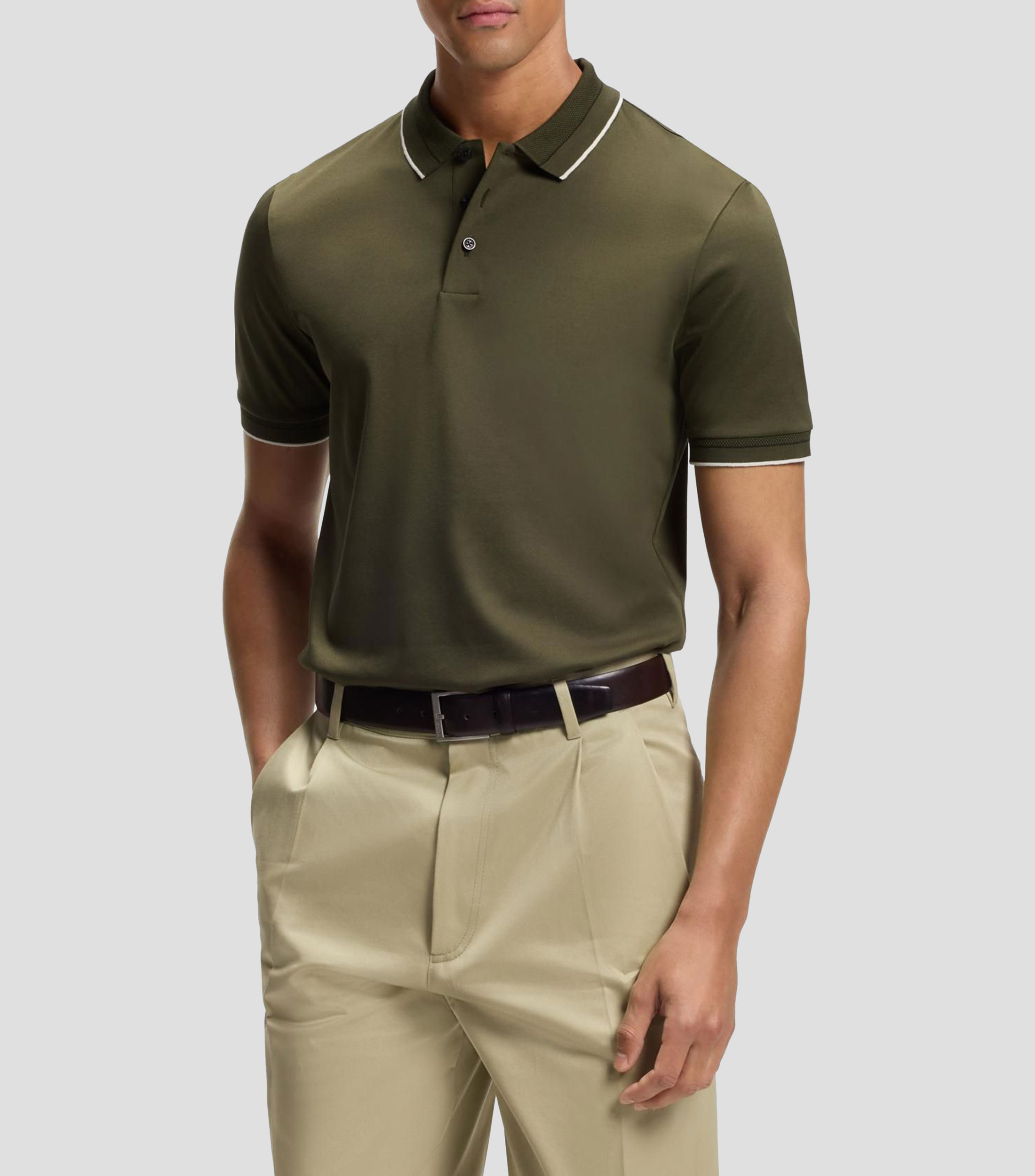 Playera tipo polo slim de algodón mercerizado Hombre